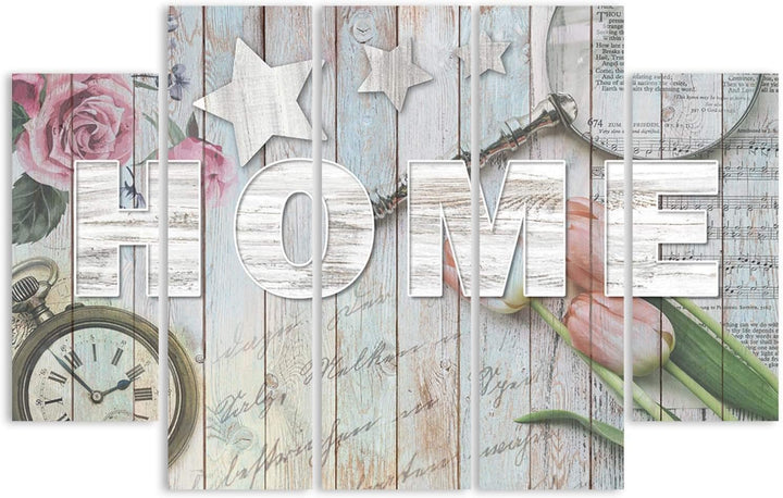 Feeby Wanddeko 5 Teile Haus 150x100 cm Bilder modern Rosen Tulpen Blumen Küche Beige Deko Paneel 150