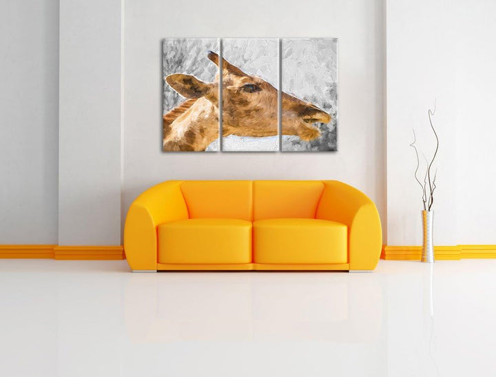 anmutige Giraffe isst schwarz/weiss Deluxe 3-Teiler Leinwandbild 120x80 Bild auf Leinwand, XXL riesi