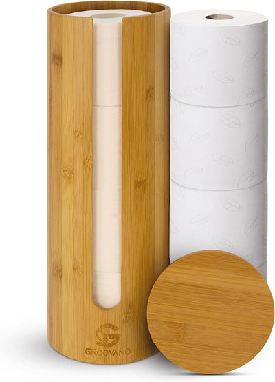 GROOVANO Ersatzrollenhalter aus Bambus für 4 Rollen, Toilettenpapierhalter Holz, Toilettenpapier Auf