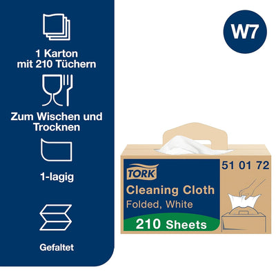 Tork Mehrzweck Reinigungstücher Weiss W7, Einzeltuchentnahme, 1 x 210 Tucher, 510172