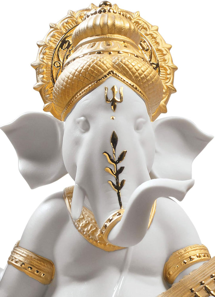LLADRÓ Figur Veena Ganesha. Gold. Veena. Porzellan.