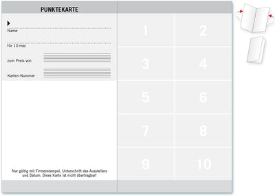 100 Punktekarten/Abokarten mit 10 Feldern, für Sonnenstudio Bräunungsstudio Solarium. Praktisches Sc