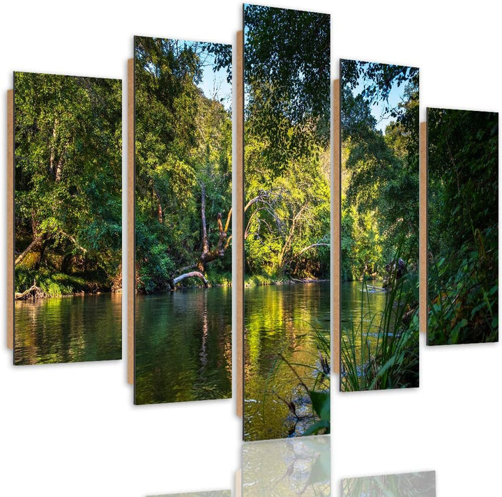 Bilder 5 Teilig Landschaft Deco Panel Kunst Wald Bäume Wasser grün 100x70 cm Deco panel 100x70 cm G,