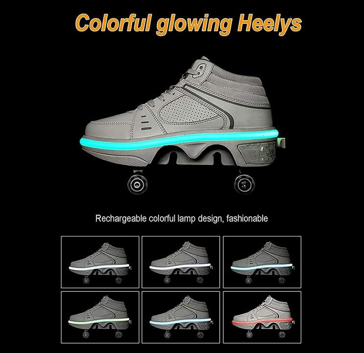 Schuhe mit Rollen LED Leuchtend Skates 4-Rad Verstellbare Rollschuhe Verstecktes Rad für Laufsportsc