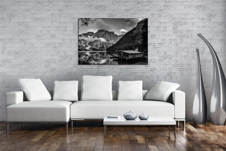 deyoli idyllischer Ort am Pragser Wildsee Effekt: Schwarz&Weiss,Format: 80x60 als Leinwandbild, Moti