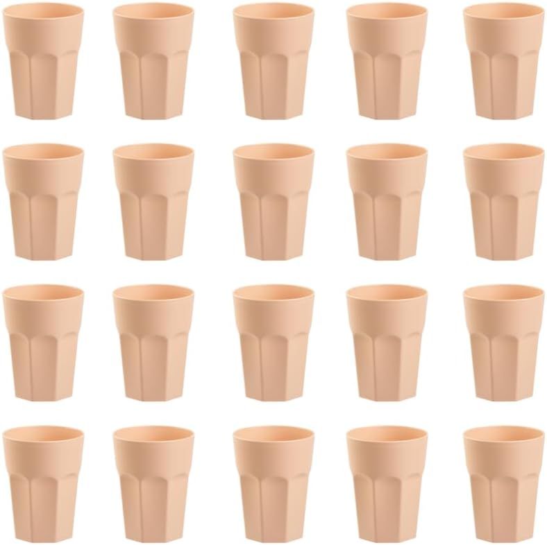 ENGELLAND - 20 x Plastikbecher, Trinkbecher, Apricot, Pastellfarben, 400 ml, Eichstrich, bruchfest,