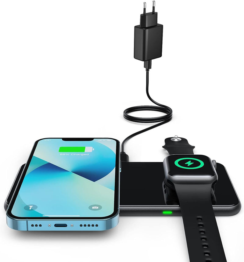 Hinyx 2 in 1 Kabelloses Ladegerät, Wireless Charger für iPhone 13/12/SE/11/XR/XS/X/8,Induktive Lades