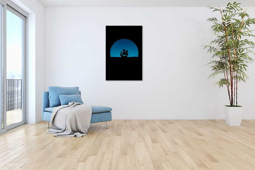 deyoli düsteres Segelschiff Format: 80x60 als Leinwandbild, Motiv fertig gerahmt auf Echtholzrahmen,