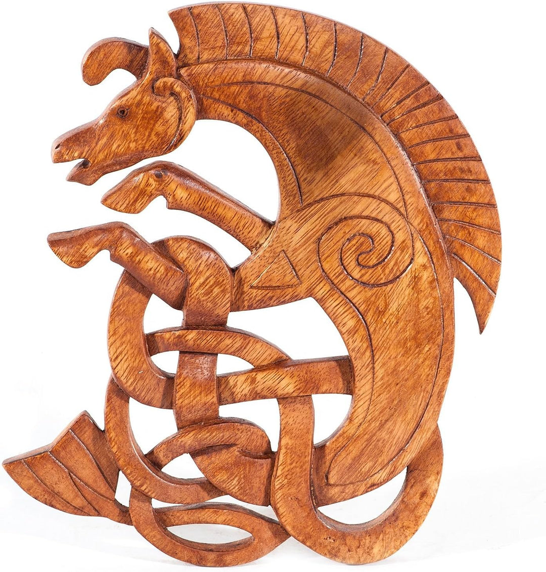 Windalf Celtic Wandbild EPONA 25 cm Keltisches Pferd Holzbild Gesschnitzes Ornament Wandrelief Handa