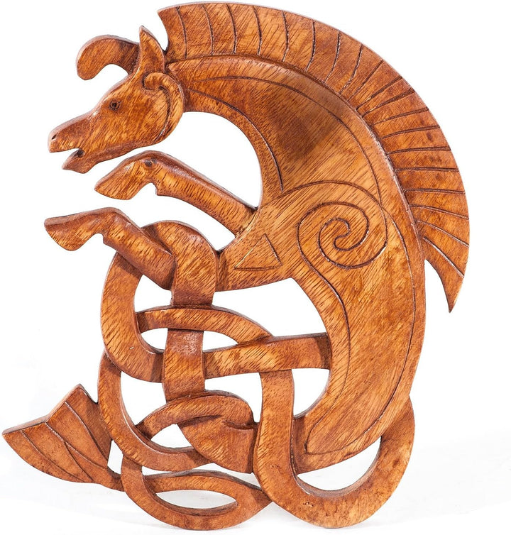Windalf Celtic Wandbild EPONA 25 cm Keltisches Pferd Holzbild Gesschnitzes Ornament Wandrelief Handa