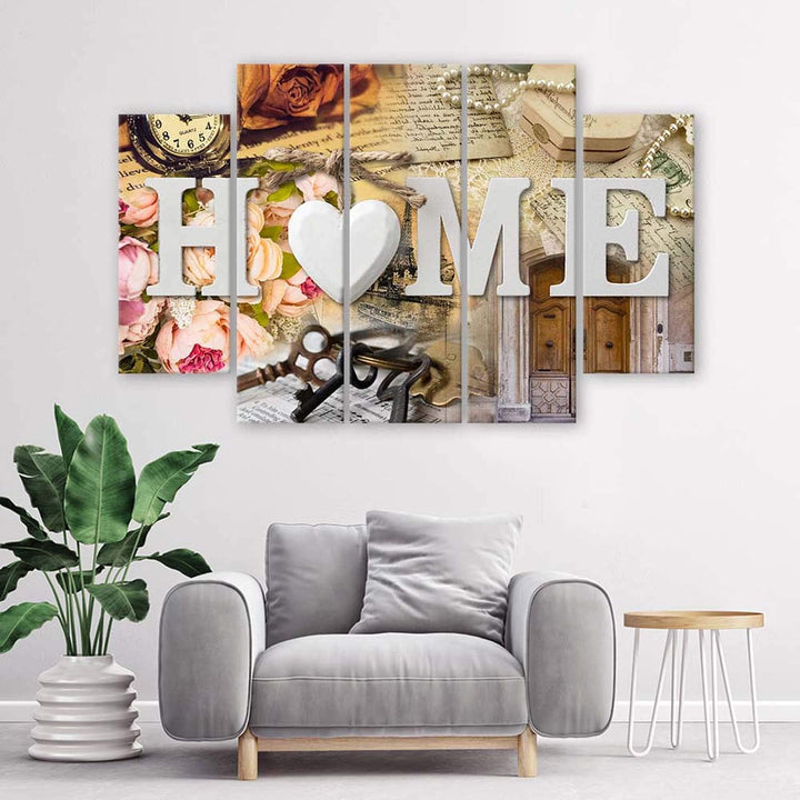 Feeby Wanddeko 5 teile Haus 150x100 cm Bilder modern Wanddekoration Wohnung Wohnzimmer Beige Deko Pa