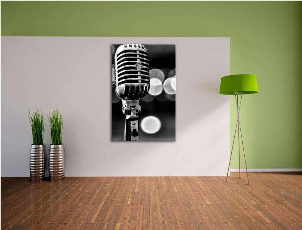 Pixxprint Altes Retro Mikrofon als Leinwandbild/Grösse: 100x70 cm/Wandbild/Kunstdruck/fertig bespann