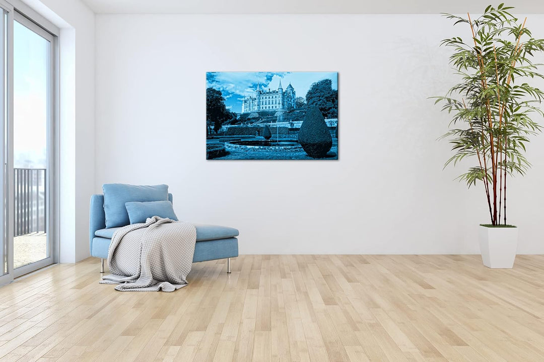 deyoli edles Schloss in Schottland Format: 80x60 Effekt: Monocrome Blau als Leinwand, Motiv fertig g