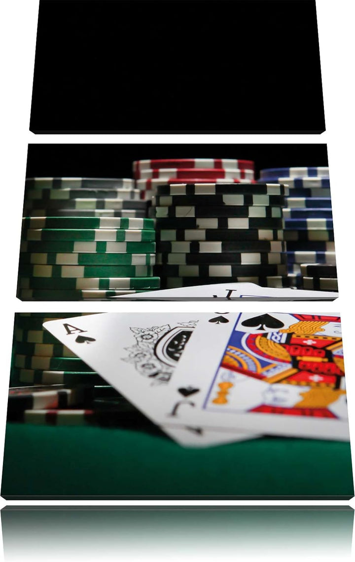 Pixxprint Pokertisch mit Karten in Las Vegas 3-Teiler Leinwandbild 120x80 Bild auf Leinwand