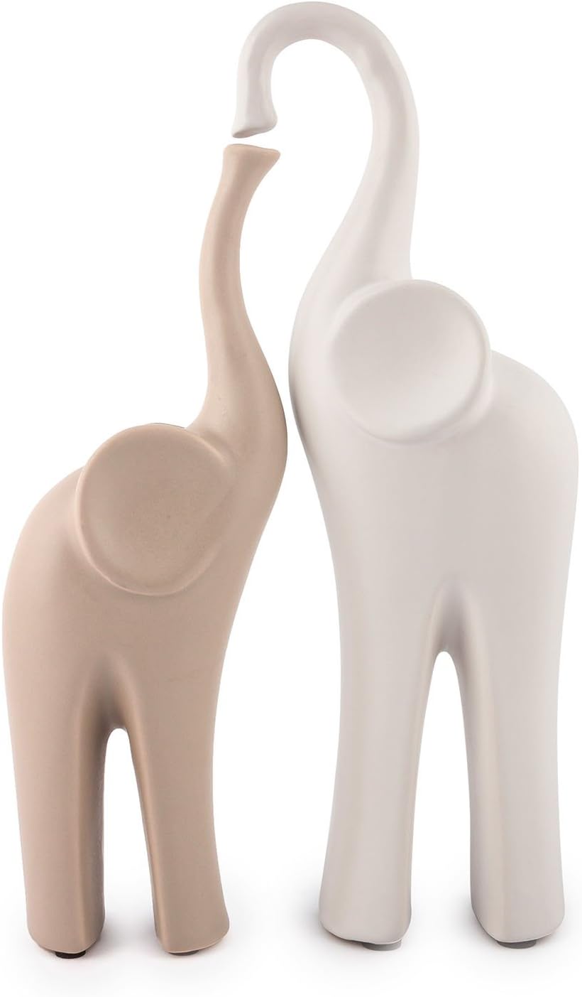 pajoma® Verliebte Elefanten Matabi 2er-Set aus Keramik | Höhe 11,5 cm - Harmonisches Pärchen in Beig