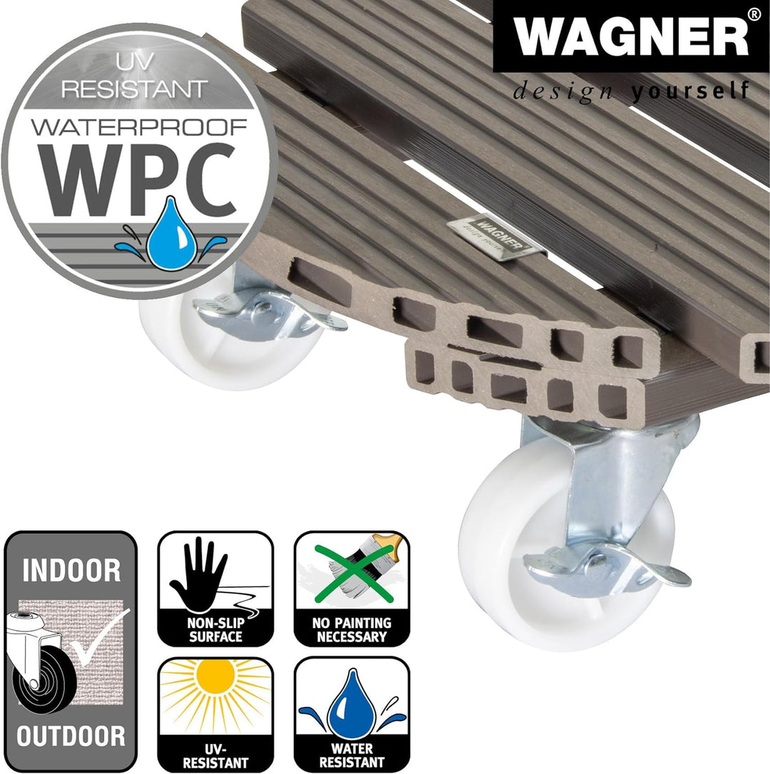 Wagner Pflanzenroller WPC Ø 38,5 x 11 cm I Blumenroller für Aussenbereich + Innenbereich I Kübelroll