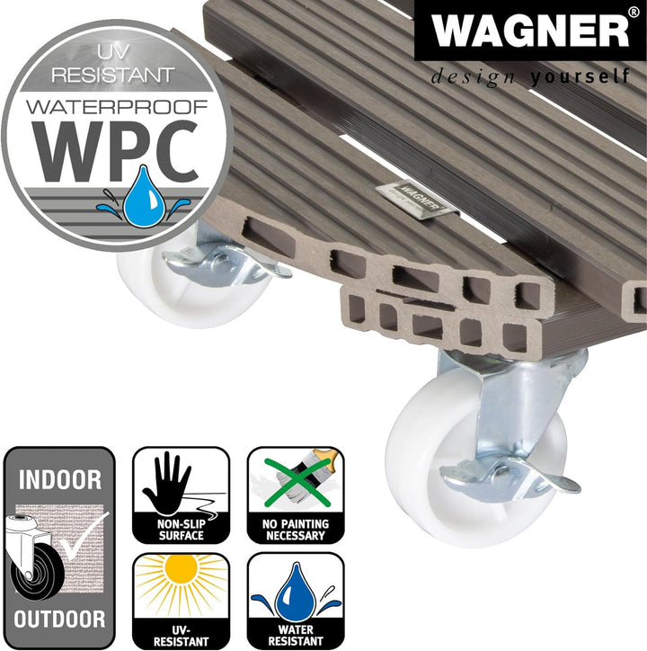 Wagner Pflanzenroller WPC Ø 38,5 x 11 cm I Blumenroller für Aussenbereich + Innenbereich I Kübelroll