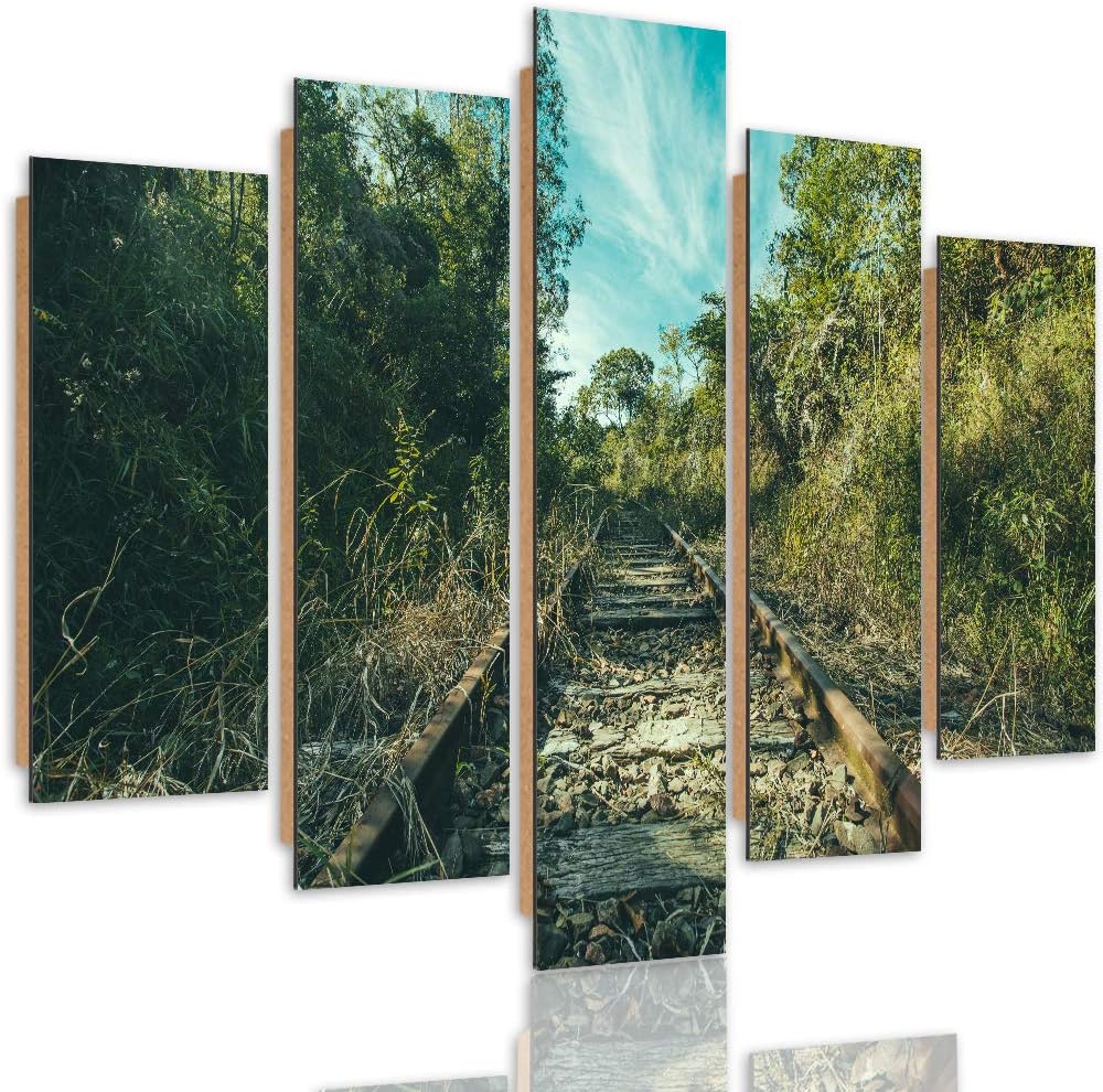 Feeby Deco Bild 5 Teilig Landschaft Wanddekoration Gleise Bäume Himmel bunt 200x100 cm Deco panel 20