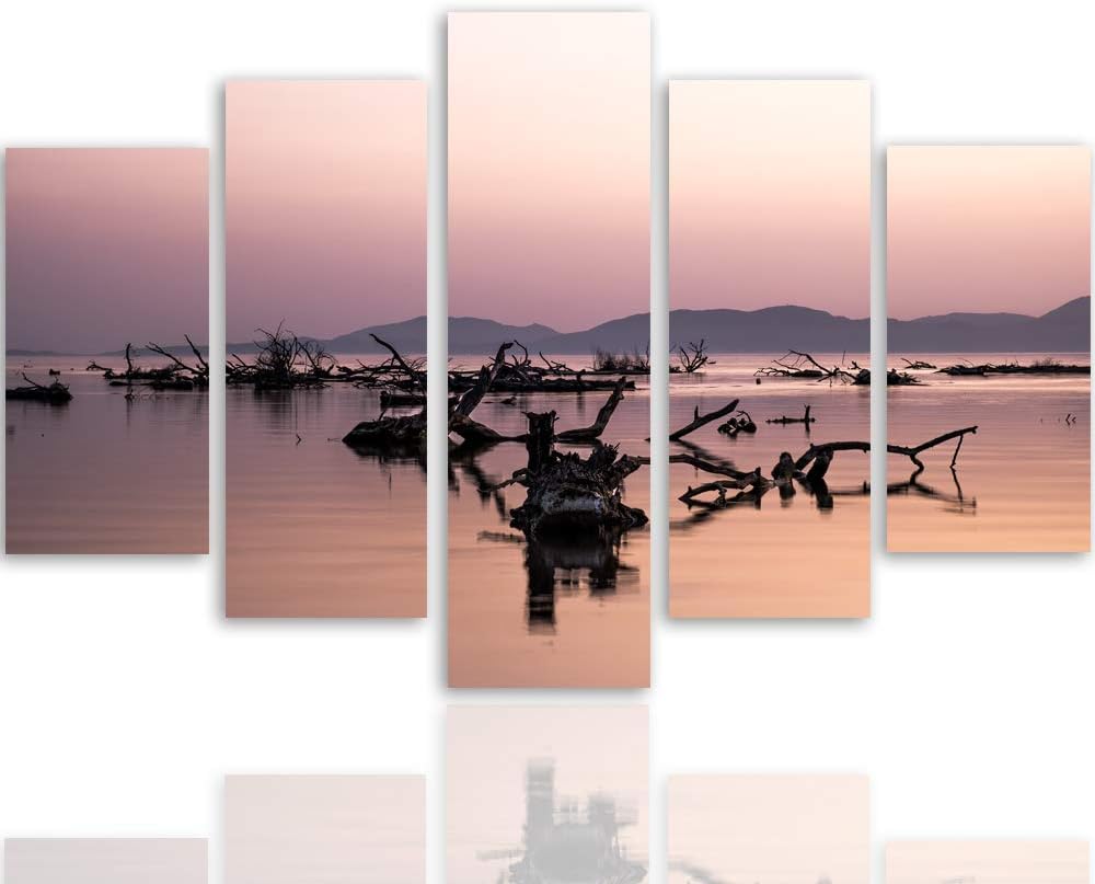 Feeby Wanddeko XXL Landschaft Leinwandbild 5 Teilig Natur Wasser Himmel violett 250x120 cm Leinwandb