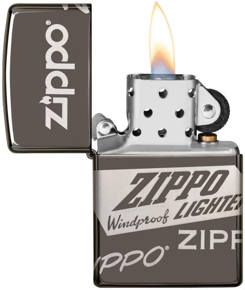 Zippo 49051 – Zippo Logo Design - Black Ice – Sturmfeuerzeug, nachfüllbar, in hochwertiger Geschenkb