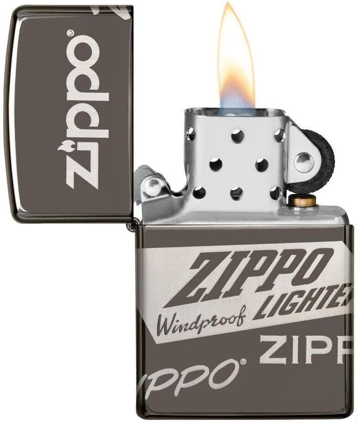 Zippo 49051 – Zippo Logo Design - Black Ice – Sturmfeuerzeug, nachfüllbar, in hochwertiger Geschenkb