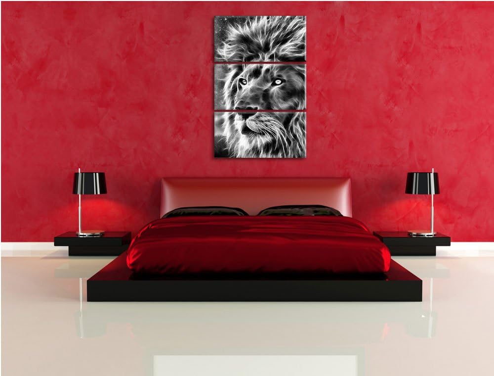 Pixxprint Monocrome, Löwe Abstrakt Art 3-Teiler Leinwandbild 120x80 Bild auf Leinwand
