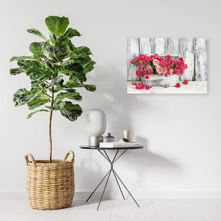 Feeby Vlies Leinwandbild Rosen In Einem Blumenkasten 120x80 cm Druckbild Wandbild Wanddekoration Dek