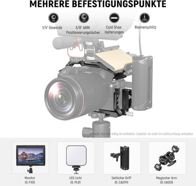 NEEWER EOS R8 Kamerakäfig mit HDMI Kabelklemme, NATO Schiene, Arca Schnellwechselbasis, Drehsichere