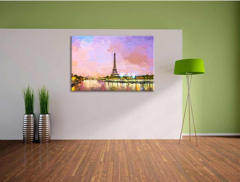Pixxprint Eifelturm Paris bei Nacht als Leinwandbild/Grösse: 100x70 cm/Wandbild/Kunstdruck/fertig be