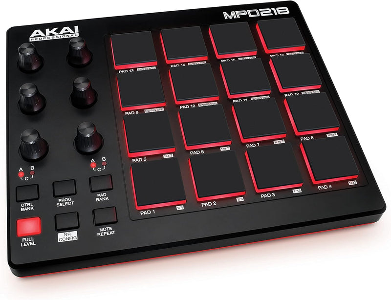 AKAI Professional MPD218 - MIDI Pad Controller, Drum Pad Machine, Beat Maker mit 16 Pads, zuweisbare
