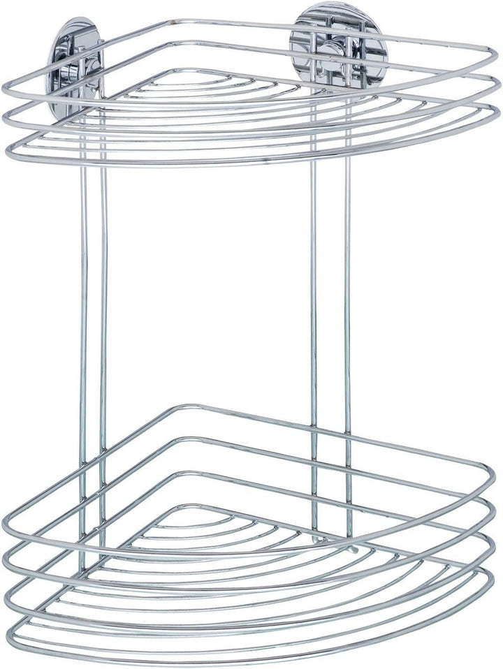 WENKO Turbo-Loc® Eckregal 2 Ablagen - Befestigen ohne bohren, Stahl, 26.5 x 33 x 20 cm, Chrom 33 x 2