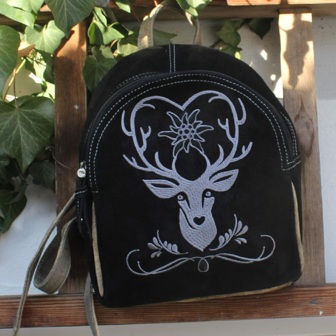 DOMELO Leder Trachtenrucksack. Klein Damen Back pack. Einzigartiges Oktoberfest Tasche mit Hirsch St