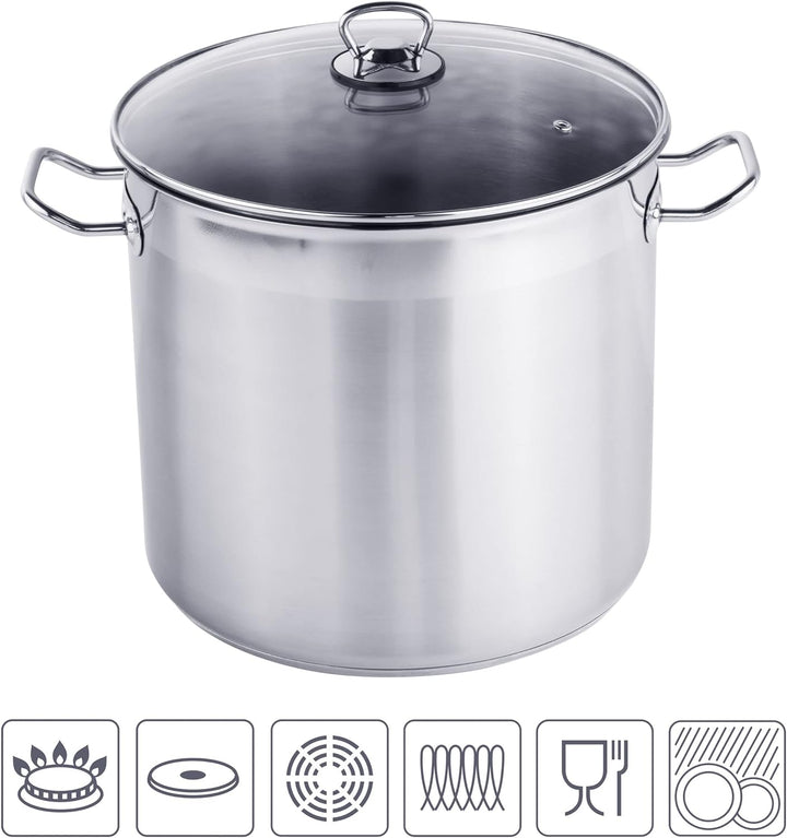 XXL Edelstahl Kochtopf mit Glas Deckel - 20 L / 30 x 28 cm - Universal Topf mit Aluminium Kapselbode