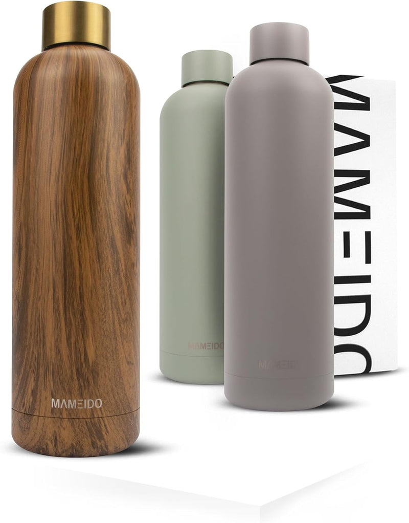 MAMEIDO Trinkflasche Edelstahl 1l, 750ml & 500ml - auslaufsichere Thermosflasche, Kohlensäure geeign