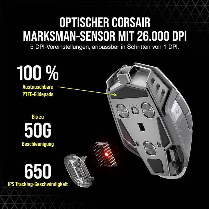 CORSAIR M65 RGB ULTRA WIRELESS Tunable FPS Gaming Mouse - 26.000 DPI - Sub-1ms Wireless - Gewichtssy
