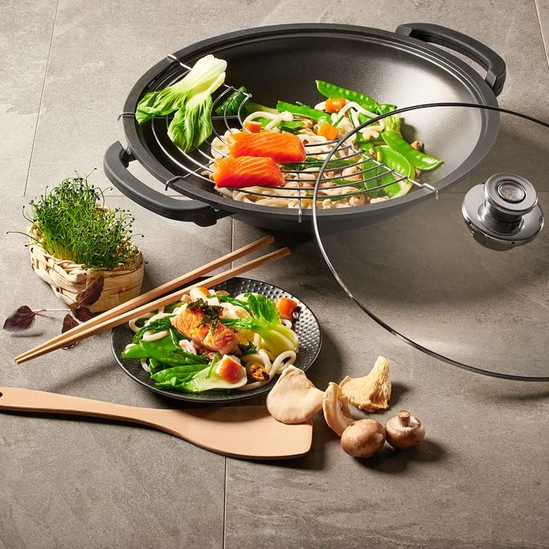 Schulte-Ufer Globus i Wok inkl. Ablagegitter, Aluminiumguss, Schwarz, 36cm