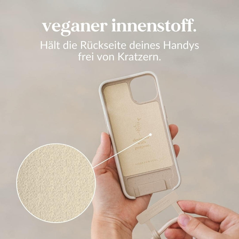 Woodcessories - Nachhaltige Handykette abnehmbar kompatibel mit iPhone 13 Pro Max Hülle mit Band wei