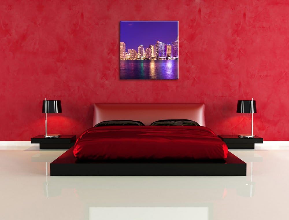 Pixxprint Skyline von Miami Florida als Leinwandbild/Grösse: 70x70 cm/Wandbild/Kunstdruck/fertig bes
