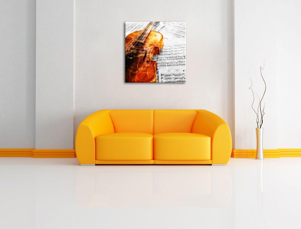Pixxprint Geige auf Notenblättern als Leinwandbild/Grösse: 70x70 cm/Wandbild/Kunstdruck/fertig bespa
