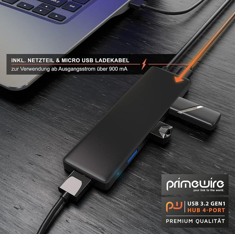 CSL - USB 3.0 Hub mit Netzteil - Ultra Slim 4-Port Verteiler - Datenhub für PC PS4 Notebook Netbook