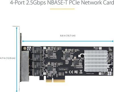 StarTech.com 4-Port 2.5 Gbit PCIe Netzwerkkarte, Intel I225-V, Dual-Port Computer LAN Karte, Multi-G