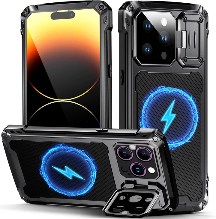 WIFOR für iPhone 14 Pro Metall Hülle, kompatibel mit MagSafe, Handyhülle mit Kameraschutz Ständer, M