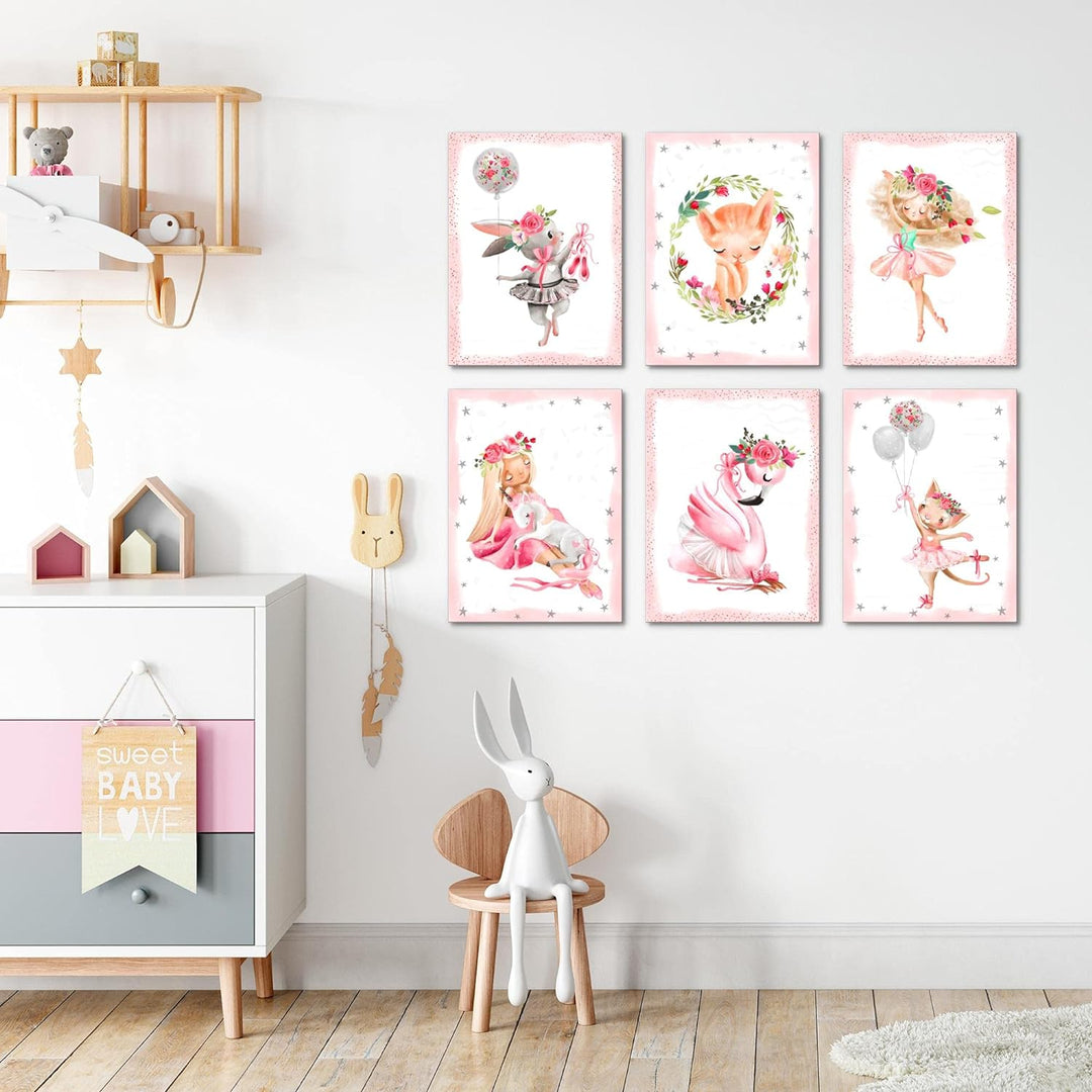 Novart Set Wandbilder - KEIN EXTRA RAMEN BENÖTIGT - Kinderzimmer Mädchen - Bilder Modern Tiere Balle