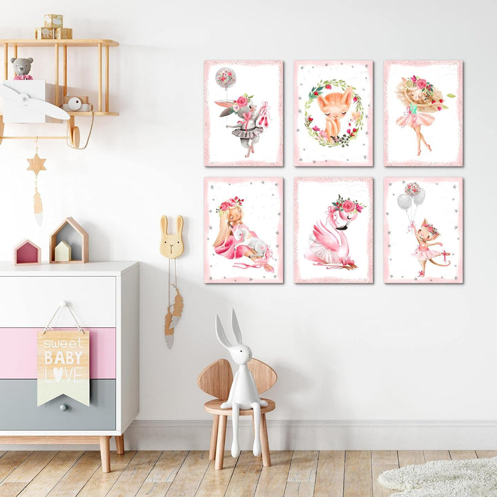 Novart Set Wandbilder - KEIN EXTRA RAMEN BENÖTIGT - Kinderzimmer Mädchen - Bilder Modern Tiere Balle