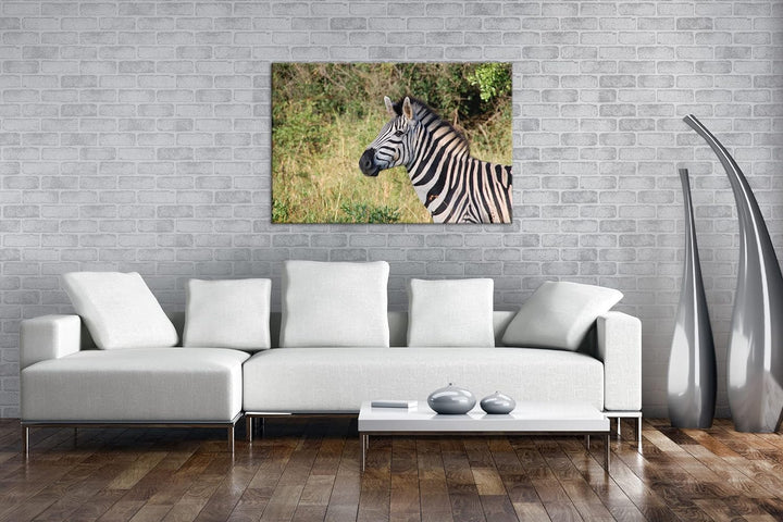 deyoli edles Zebra Format: 100x70 als Leinwand, Motiv fertig gerahmt auf Echtholzrahmen, Hochwertige