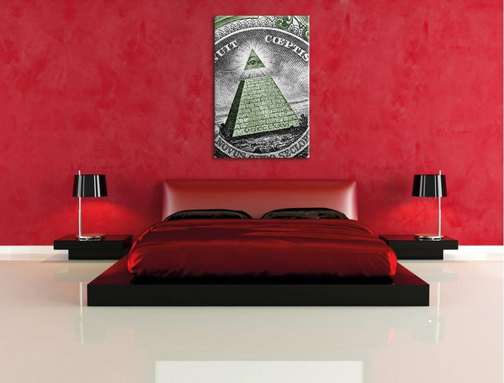 Pixxprint Illuminaten-Pyramide Dollar als Leinwandbild/Grösse: 120x80 cm/Wandbild/Kunstdruck/fertig