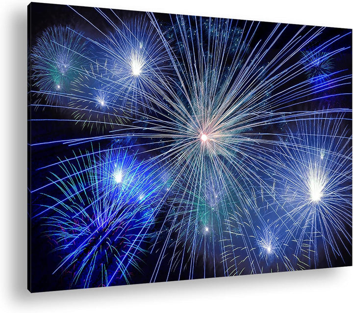 deyoli atemberaubendes Feuerwerk im Format: 80x60 als Leinwandbild, Motiv fertig gerahmt auf Echthol