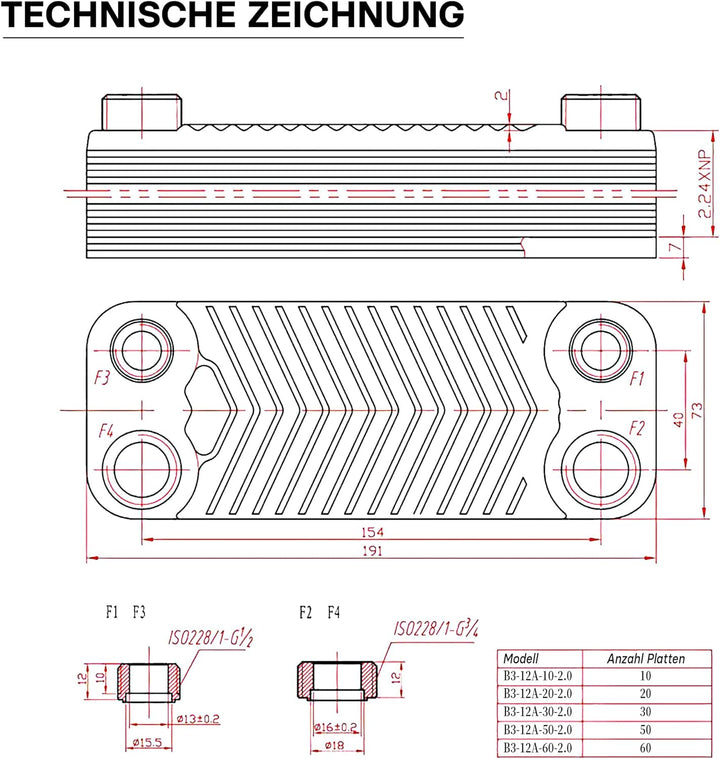 Hrale Edelstahl Wärmetauscher 20 Platten max 44 kW Plattenwärmetauscher Wärmetauscher