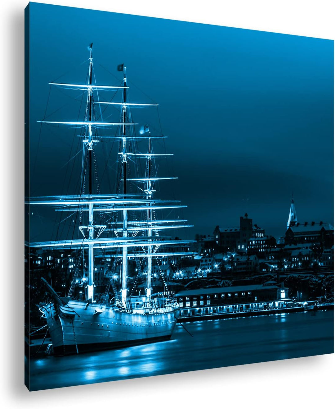 deyoli Segelboote im Hafen von Stockholm Format: 70x70 Effekt: Monocrome Blau als Leinwandbild, Moti