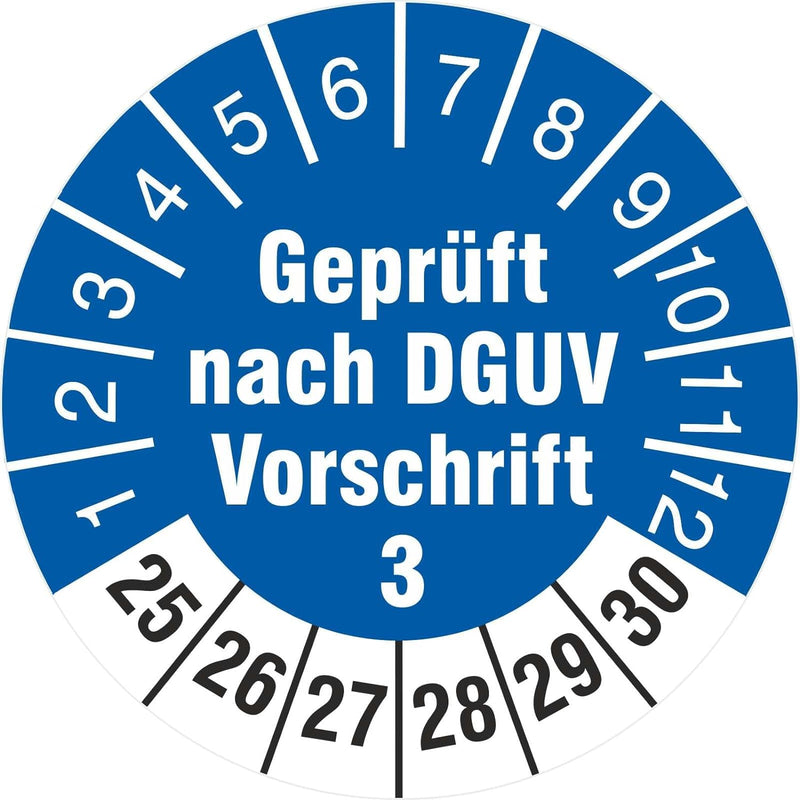 500 Prüfplaketten 18 mm geprüft nach DGUV Vorschrift 3 2025-2030 Prüfetiketten 500 18mm Durchmesser,